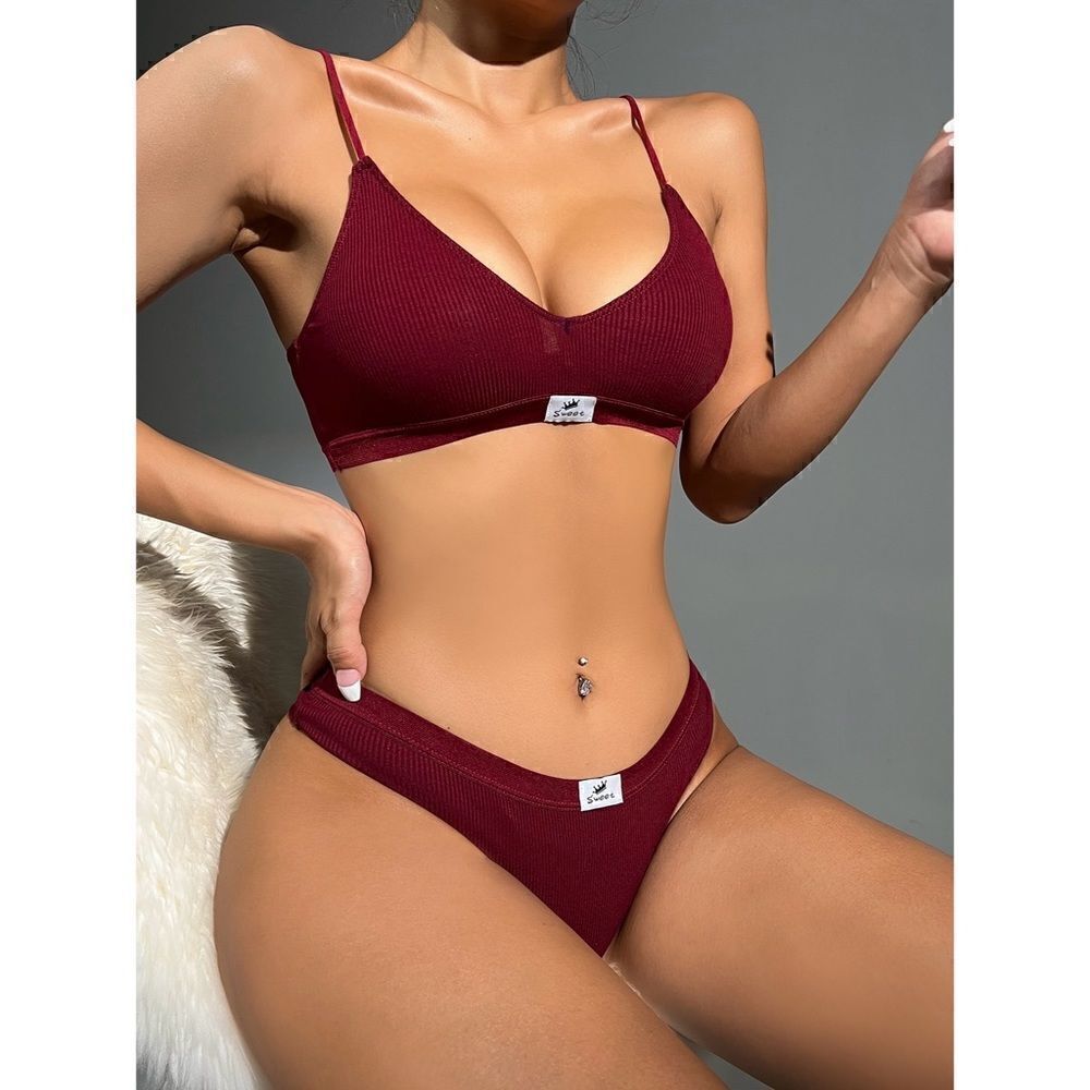 Sexy Burgundy Bralette Lingerie Set